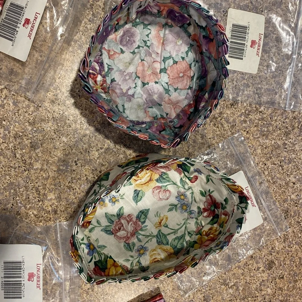 5 Longaberger Fabric Liners Garden Splendor Petunia Tea Cracker Button